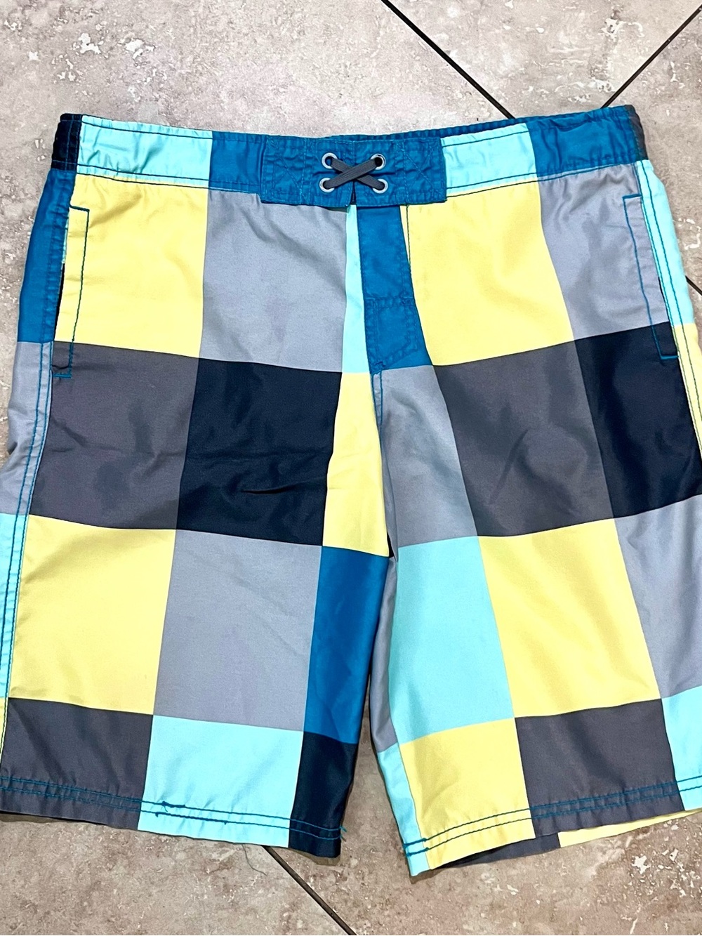 Mossimo Supply Co. Men's Yellow, Blue & Gray Check Swim Board Shorts